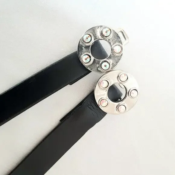 💎Rhinestone Studded Washer Ring Buckle Skinny Belt Adjustable Medium To Small - Picture 9 of 12